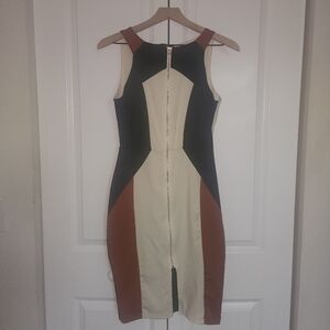 Zipper Closure Sleeveless Contrast Bodycon Dress
